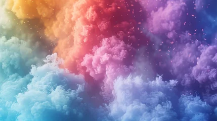Fotobehang A colorful cloud of smoke with a rainbow effect. The smoke is made up of many different colors, including red, blue, yellow, and green. The smoke is swirling and dancing in the air © AW AI ART