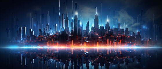 Obraz premium Paper-cut style depiction of energy overconsumption in cities, 3D minimalist urban scene, super blurred city lights background,