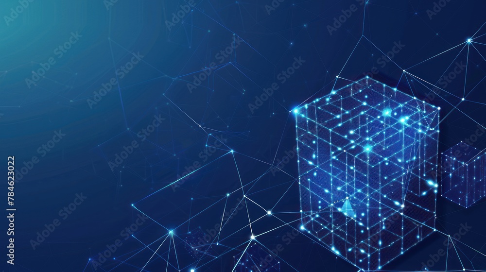 Poster network connection technology. cubes and squares