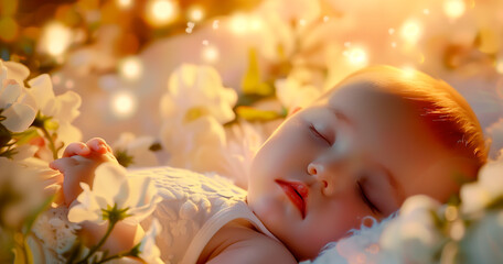 Obraz na płótnie Canvas Time for dreams - a peaceful and innocent baby sleeping in their crib 