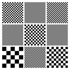 Trendy checkered pattern, black and white tiled grid. Funky geometric chessboard texture, retro background in 90s style, y2k. Vector illustration