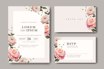 Invitation Card Set Template with Beautiful Floral Design