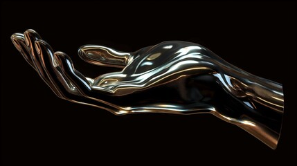 A black and gold hand sculpture on black background, automotive designinspired