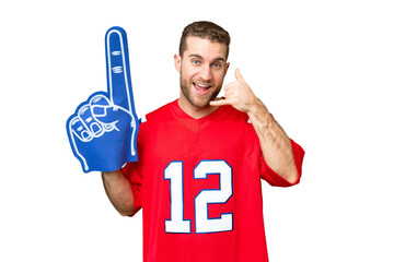 sports fan man over isolated chroma key background making phone gesture. Call me back sign