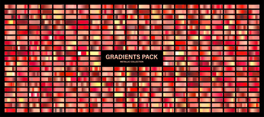 Rose gold glossy gradient, metal foil texture. Color swatch set. Collection of high quality gradients. Shiny metallic background. Design element. Vector illustration