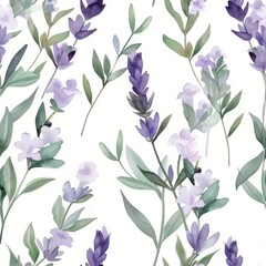 Elegant Watercolor Lavender and Greenery Seamless Pattern