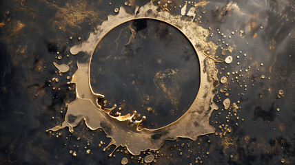 Abstract liquid gold circle stain metal background banner