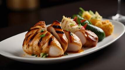 
"Exquisite Dining: A Gastronomic Journey with Grilled Chicken, Fragrant Rice, and Delectable Appetizers