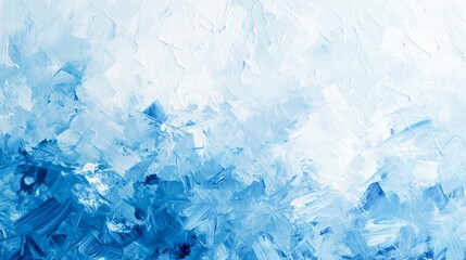 Painting of blue and white abstract art with a large brush