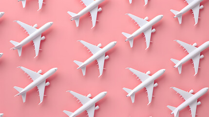 Creative composition made with passenger plane on pastel pink background. Summer travel or vacation pattern.