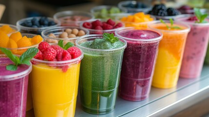 Colorful assortment of healthy smoothies, concept of nutritional choices and natural wellness