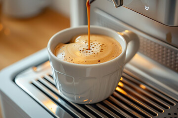 Freshly Brewed Espresso Shot in Cup - obrazy, fototapety, plakaty