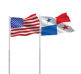 American and Panama flags together.USA,Panama flags on pole