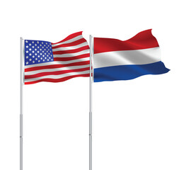 Obraz premium American and Netherlands flags together.USA,Netherlands flags on pole