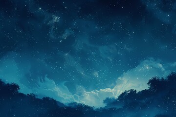 Tranquil Night Sky Gradient Background: Deep Blue to Starry White