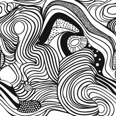 Abstract doodle black and white seamless pattern.