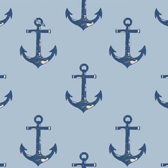 Navy Anchors: Infinite Pattern on a Pale Background