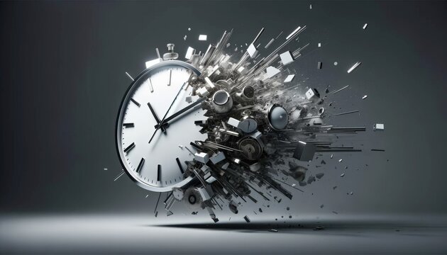 Time Shattering Into a Myriad of Pieces, With a Clock&rsquo;s Face Exploding Outward in a Spectacular Display of Chaos and Precision