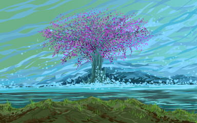 Big pink tree - digital painting