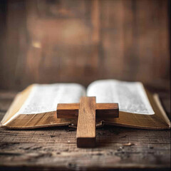 Wooden Cross on Open Bible