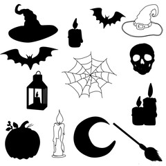 Witches, witch hat, bat, spider web, pumpkin, lantern, candle, broom, skull, silhouette, halloween vector graphics, magic, witchcraft - ideal for cricut, sublimation, , tag, sticker, party, © roberta