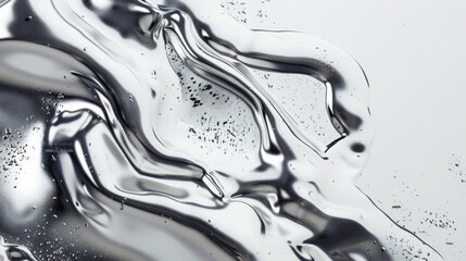 Static puddle of liquid metallic mercury on a white background.