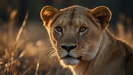 Fototapeta premium The lioness hunts for prey with sharp eyes