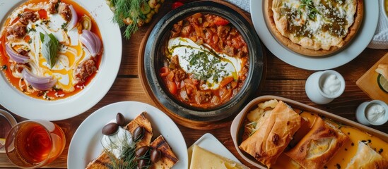 Fototapeta na wymiar Authentic Greek dishes like moussaka, souvlaki, and tzatziki are staples in traditional Taverna menus. 