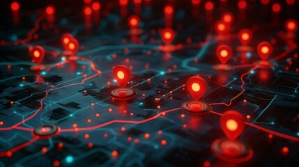 Emergency Response: A 3D vector illustration of a map with pins representing emergency response teams