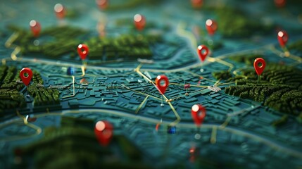Emergency Response: A 3D vector illustration of a map with pins showing areas affected by a crisis - obrazy, fototapety, plakaty
