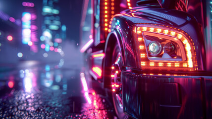 A car with neon lights at night in the city.