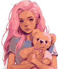 The little girl is holding a bear.Created with Generative AI technology.