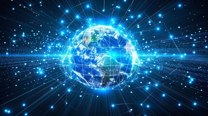 Global Connectivity: A 3D vector illustration of a digital globe with network lines emanating from it