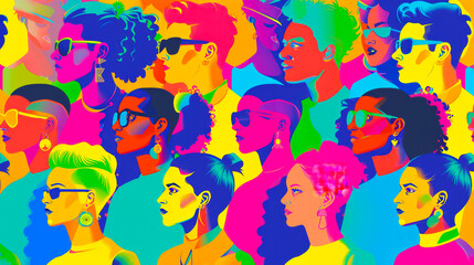 Pop Art Illustration of Diverse People Celebrating Pride Day

