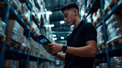 Worker Checking Inventory in Warehouse