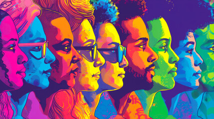 Colorful Pride Day Illustration in Pop Art with Diverse People  