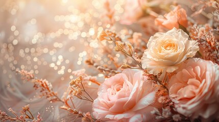 Soft pink and cream floral arrangement with golden accents