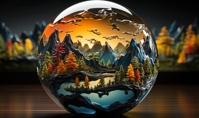 Nature in a glass ball on an abstract background.