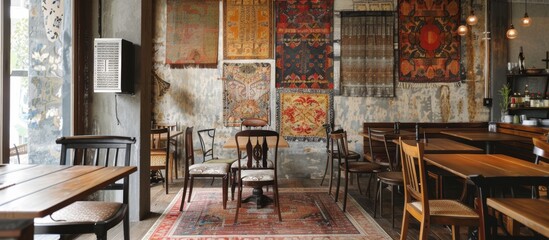 Handwoven textiles and lace add a touch of local heritage to cafe interiors. 