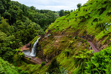 Waterfall in Parque Natural da Ribeira dos Caldeiroes in Sao Miguel Island, Azores - 784634291