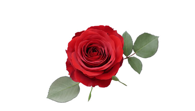 Close-up of a single red rose isolated on white background, perfect for floral designs.