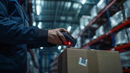 Worker Scanning Items in Warehouse