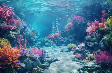 Naklejka na ściany i meble Luminous Coral Reef Ecosystem for Educational Content and Environmental Graphics