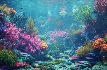 Fototapeta na wymiar Luminous Coral Reef Ecosystem for Educational Content and Environmental Graphics