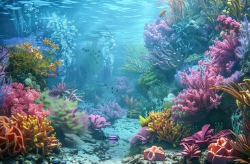 Naklejka na ściany i meble Luminous Coral Reef Ecosystem for Educational Content and Environmental Graphics