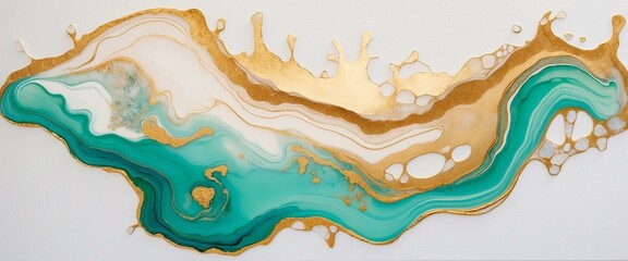 Elegant abstract art featuring flowing gold and turquoise hues with a tranquil, luxurious vibe ideal for modern decors