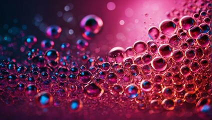 The image showcases a multitude of vibrant bubbles over a dark, moody background with a bokeh effect