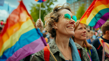 Portrait of Middle-Aged Advocates at LGBTQ+ Pride Rally
