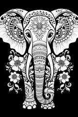 Obraz premium Black and white illustration for coloring animals, elephant.