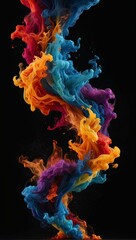 A dynamic and vivacious display of colored smoke intertwining as it rises against a black background, invoking energy